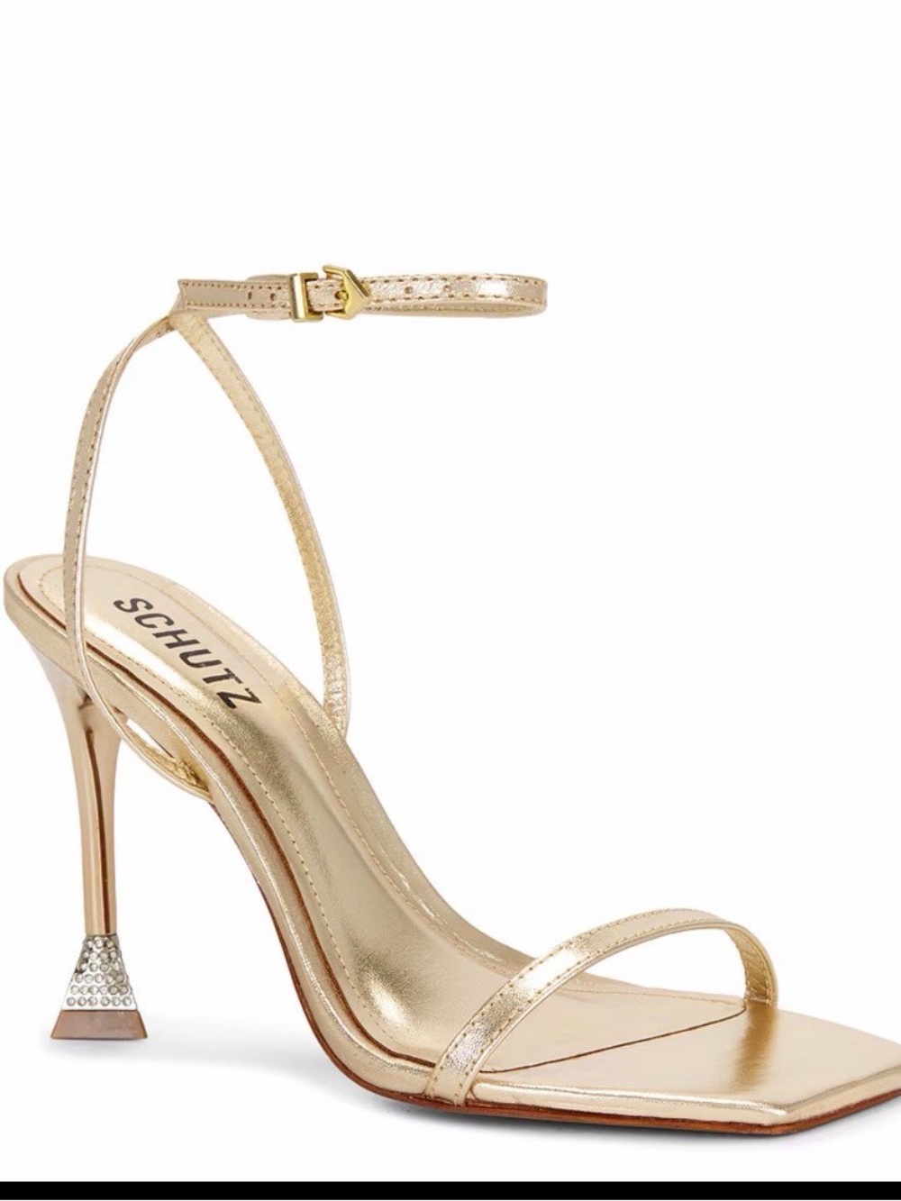 SCHUTZ Women's Gold Strappy Square Toe Stiletto Heeled Sandals